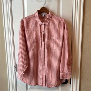 Old Navy women’s pink Striped the boyfriend Shirt academia preppy fall varsity